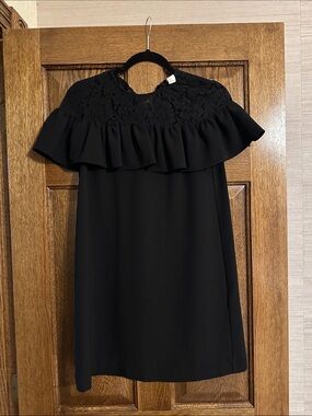 H&M Black Mini Dress with Lace Yoke and Ruffle
